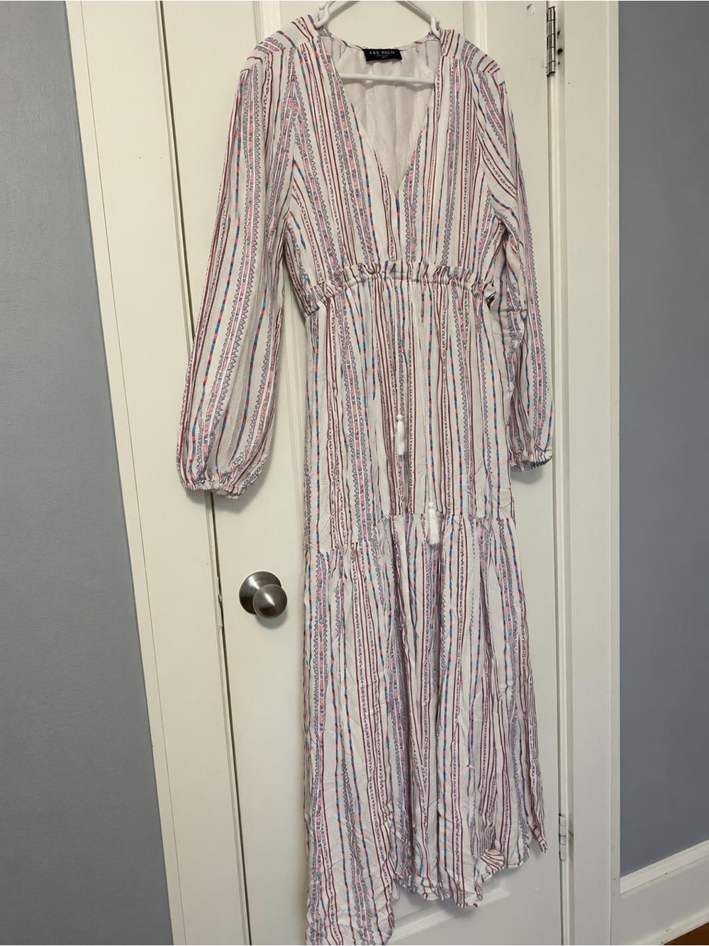 Few moda Striped V-Neck Maxi Dress with Elastic Waist - White Multi